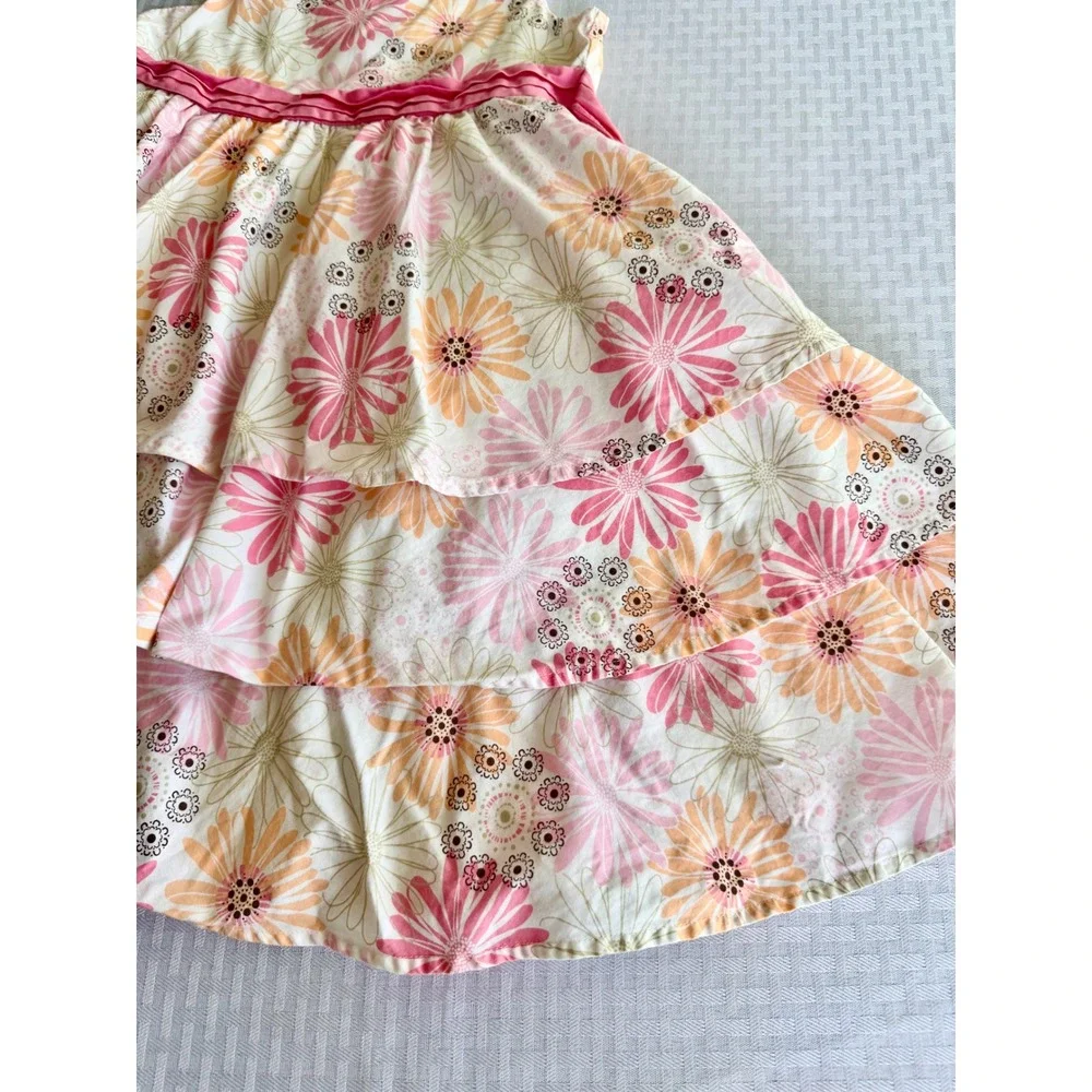 Carters Girls Floral Tiered Ruffle Dress Pink Orange Daisy Sundress Size 6x